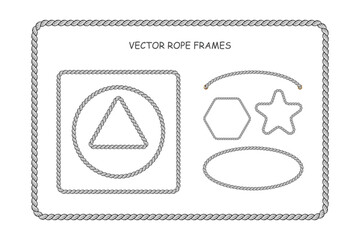 Set of gray twisted rope frames. featuring rectangles, circles, triangles, hexagons, stars, and ovals
