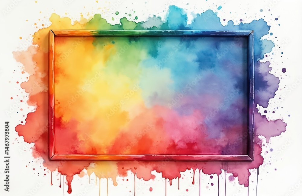 Aufkleber frame with colorful watercolor paint on white background. abstract colorful paint splash with frame 