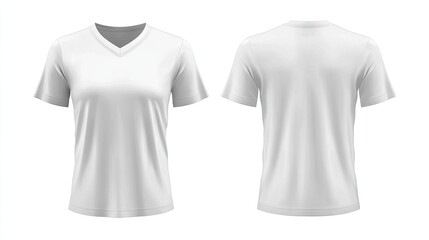 Fototapeta premium White Vneck Tshirt Mockup Front and Back view isolated on white.