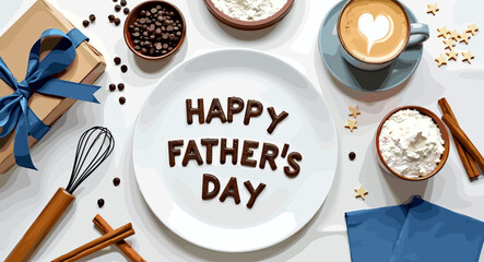 "Happy Father's Day Greeting with Decorative Typography and Leaves"

