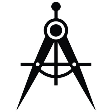 Black compass divider featuring central axis and parallel bars appears on white background