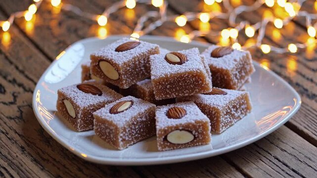 Indian burfi sweets with almonds for Diwali
