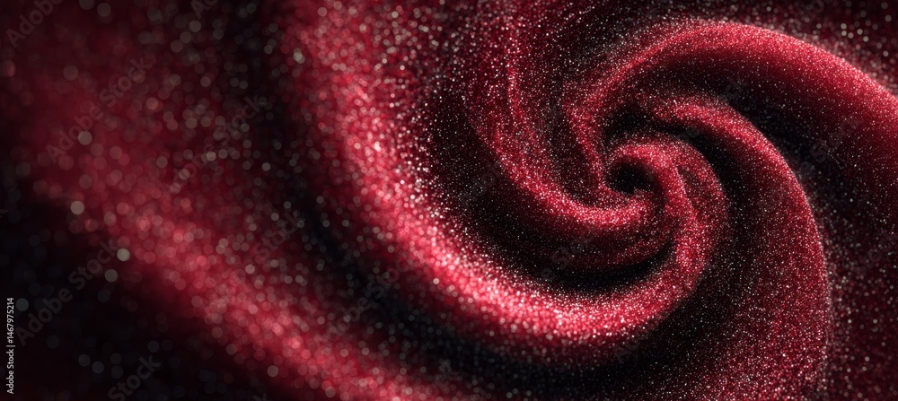 Poster abstract swirling red glitter background with light particles. festive glittery bokeh effect.