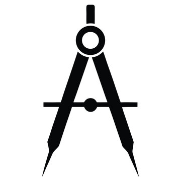 Black geometrical compass with sharp points and adjusting arms creates precise measurements on white