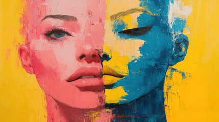 modern pink blue yellow oil canvas