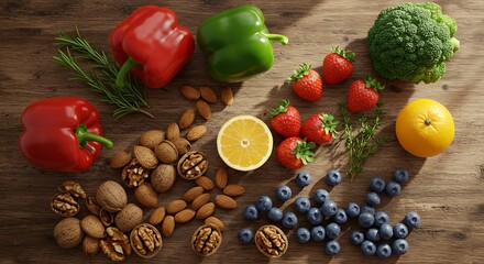Healthy Food Ingredients - Fresh Vegetables and Nuts Flat Lay
