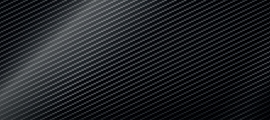 Naklejka premium Panoramic dark carbon fiber texture with highlights - Vector illustration