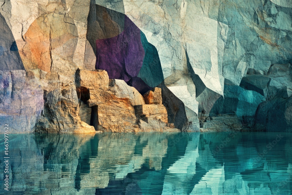 Poster abstract cliffs meet tranquil water in a mesmerizing display of geological art and serene reflection