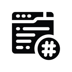 hastag glyph icon. Strong and solid vector icon for websites, mobile interfaces, presentations, and visual branding. High quality and easy to edit.