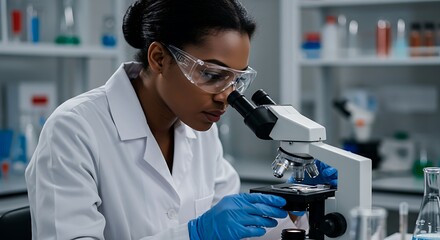 Female Scientist Using Microscope in Laboratory
