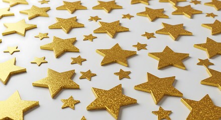 Obraz premium Golden Glitter Stars Pattern on White Background 