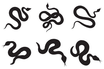 Snake silhouette set. Isolated snake silhouette on white background. The set silhouettes of wild snakes.