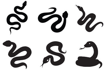 Snake silhouette set. Isolated snake silhouette on white background.