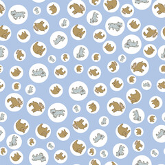 Cute kawaii Woodland Animals Vector Seamless Pattern in Pastel Colors