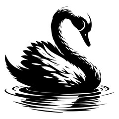 Black and white silhouette of a swan on a white isolated background. Vector graphics. EPS.