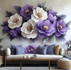 purple couch with flowers