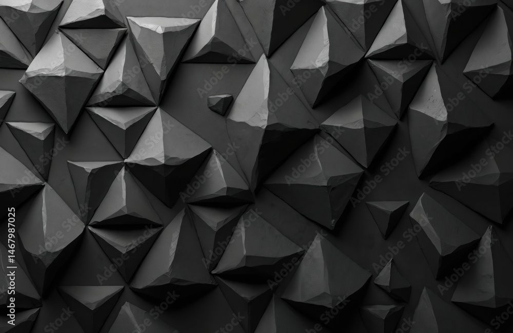 Aufkleber Abstract 3D black triangular background. Grunge surface with geometric elements. Modern design for wallpaper, art, business presentations. Creative digital illustration for luxury, tech.