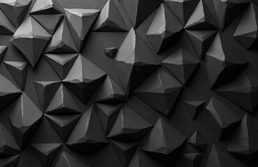 Abstract 3D black triangular background. Grunge surface with geometric elements. Modern design for wallpaper, art, business presentations. Creative digital illustration for luxury, tech.
