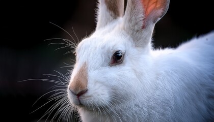close up portrait of a white rabbit
