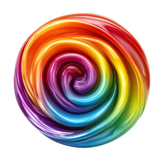 A realistic swirl lollipop in rainbow colors with glossy candy texture, white background, no shadow.