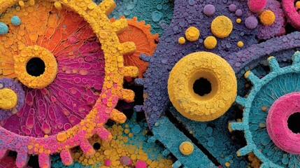 "Abstract representation of machine learning with gears and neural nodes interconnected, vibrant colors 