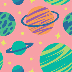colorful planets space trip repeat seamless pattern vector illustration 