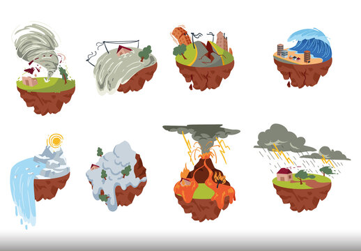 Colorful Climate Disaster Nature Storm Flood Design Set