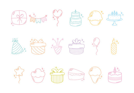Colorful Celebration Party Cupcake Balloon Icons Set