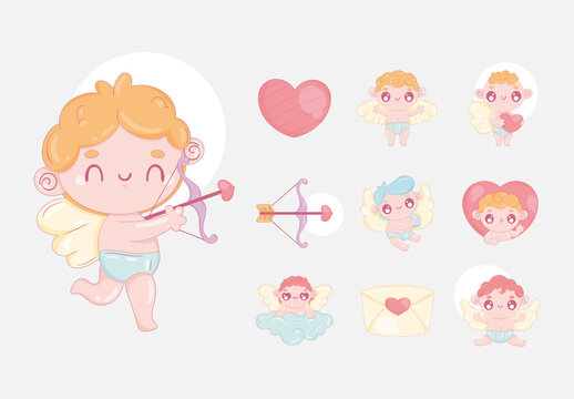 Pastel Cupid Baby Love Angel Character Sticker Set