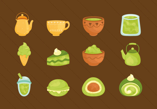 Green Tea Matcha Food Stickers Set