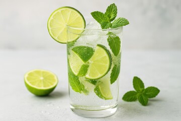 Fototapeta premium Non-alcoholic mojito With mint, lime and sparkling water.