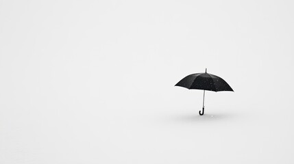 Solitary Umbrella Black Rain Shield on White Minimalist.