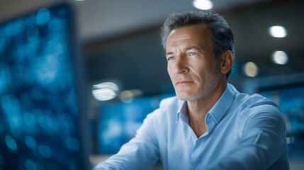 Fototapeta premium High-Tech Office Environment Focused on Business Technology Management