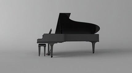 Elegant Black Grand Piano Music with Art, and Modern Design on Grey.