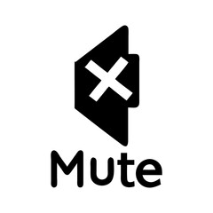 Muted Speaker Icon with an X Labeled Mute Silhouette Vector Illustration Isolated on White Background, Mute Button Icon Vector, Muted Speaker Symbol, Sound Off Icon Illustration