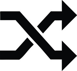 Two Crossing Arrows Representing Shuffle in a Vector Style Silhouette Illustration Isolated on White Background, Shuffle Icon Vector, Crossed Arrows Shuffle Symbol, Shuffle Cycle Illustration