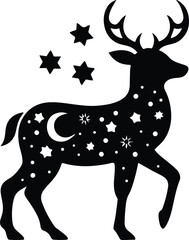 Deer Filled with Night Sky Pattern | Celestial Deer Silhouette with Stars, Moon, and Galaxy Scene | Mystical Double Exposure Wildlife Art for Posters, Prints, and Fantasy Illustrations