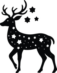Starry Night Deer Vector | Abstract Deer Filled with Moon and Stars, Galaxy-Themed Silhouette for Celestial Animal Art, Digital Designs, and Cosmic Nature Prints