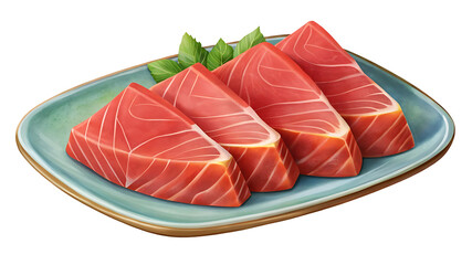 Artistic Illustration of Fresh Tuna Sashimi on a Tranquil Blue Plate