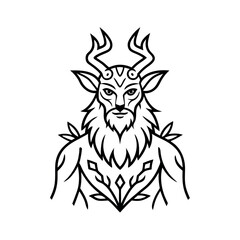 Mystical Forest Spirit Line Art Tattoo Vector