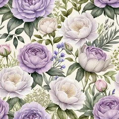 Obraz premium Seamless Pastel Purple and White Peony Floral Pattern