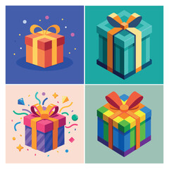 Elegant 3D Gift Box with Shiny Ribbon and Diamond Top,  Birthday Celebration Design, An elegant 3D vector gift box with a shiny ribbon and diamond top