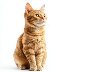 Fototapeta premium Orange Tabby Kitten Sitting Isolated on White - Adorable orange tabby kitten sitting upright, isolated on a white background. Symbolizes: playfulness, companionship, warmth, independence, cuteness