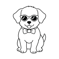a puppy wearing sunglasses bowtie line art vector silhouette