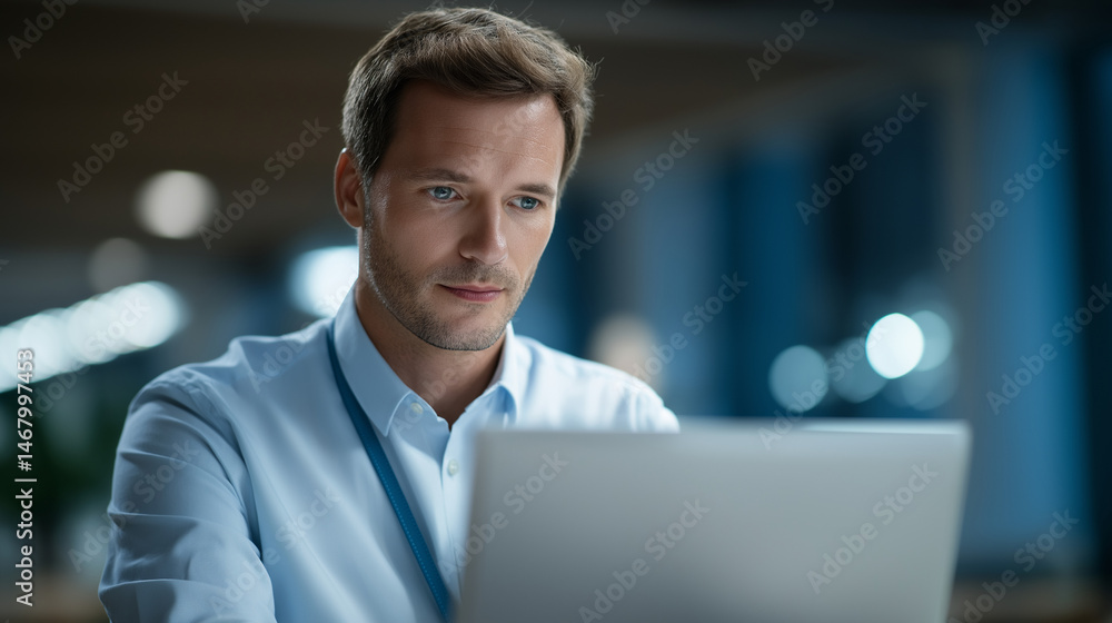 Poster high-tech office environment with ai chatbot for business efficiency