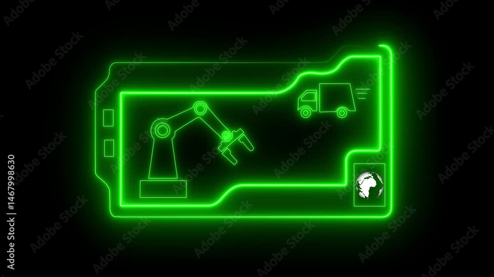 Poster neon hud frame digital technology plexus lines on black background. technology hud template, frame u