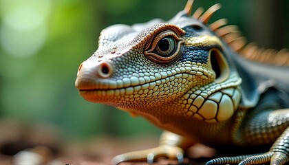 Fototapeta premium Vibrant Chinese Water Dragon Lizard Portrait with Detailed Scales