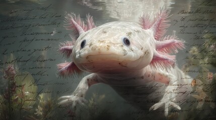 Submerged amphibian creature in a watery environment.