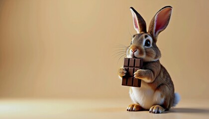 Obraz premium Funny Toy Rabbit With Binoculars Concept for Exploration and Curiosity
