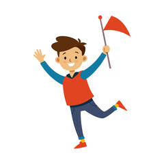 Boy jumping with flag on transparent background